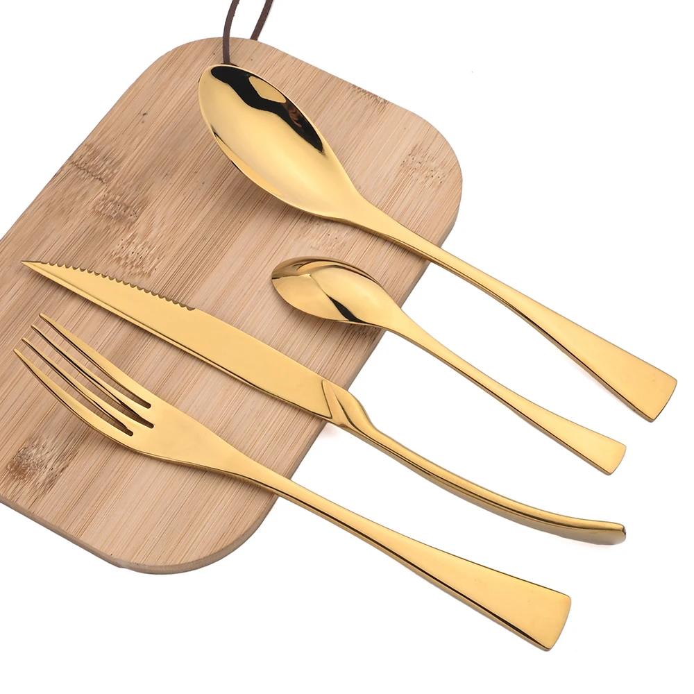 4pcs Luxury Golden Flatware Set Upscale 304 Stainless Steel Cutlery Set Steak Knife Fork Spoon Flatware Party Kitchen Tableware