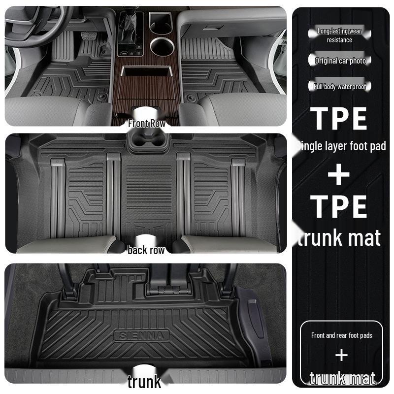 Toyota Sienna TPE Floor Mats for 7-Seater Models (2021-2025), Front Two Rows, Full Coverage.