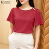 ZANZEA Women Casual Round Neck Summer Short Sleeve Plain Blouse
