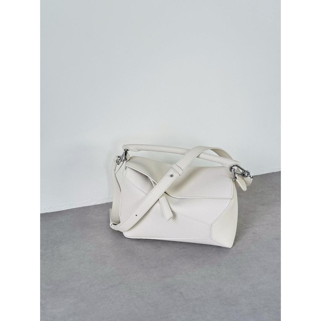 Leather Handmade Beeswax Line Geometric Bag Niche Light Luxury Pillow Bag Trend Splicing Shoulder Messenger Bag Women's Small Square Bag
