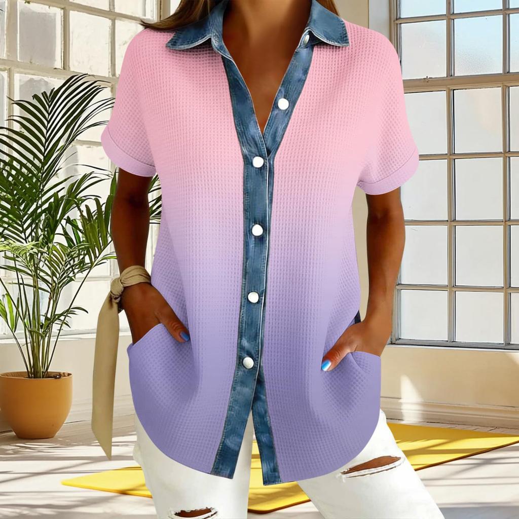 Ladies' Gradient Casual Fashion Short Sleeved Shirt Top