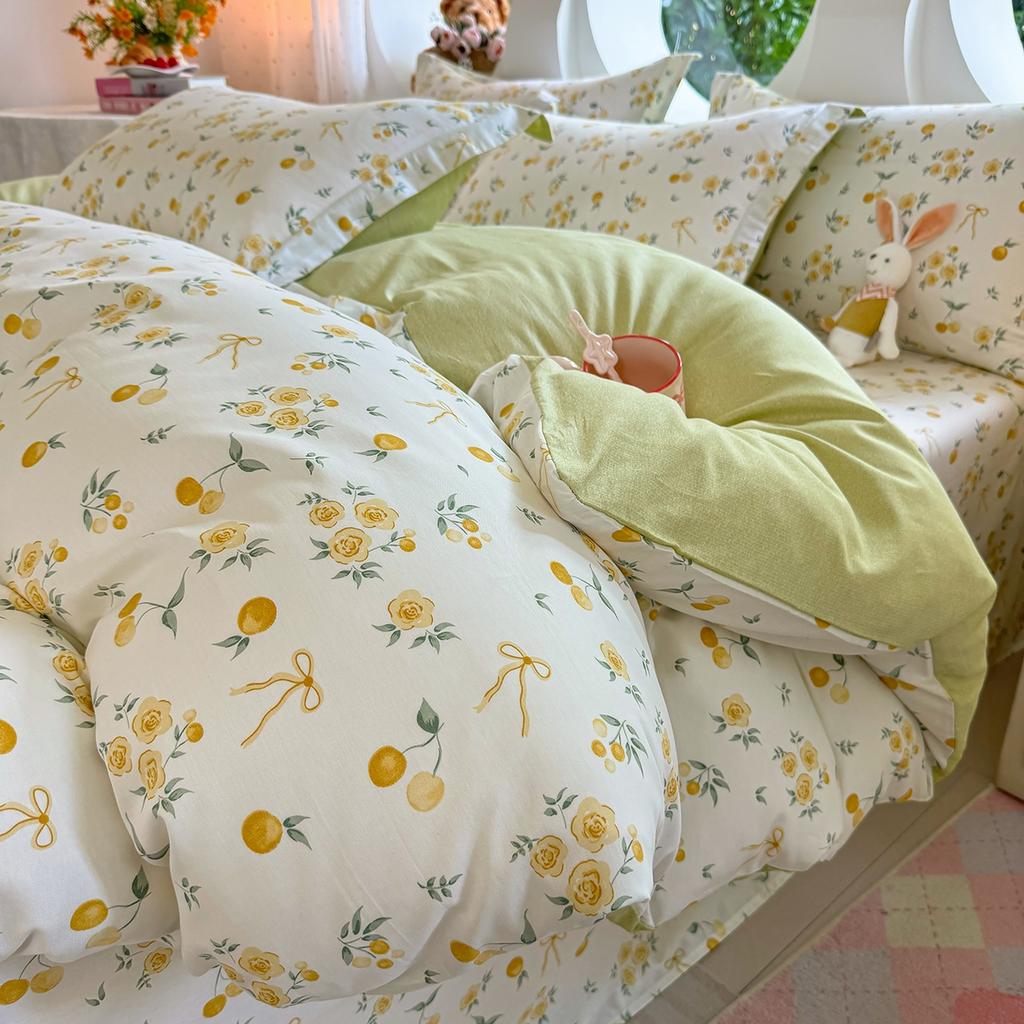 Small fresh pastoral cotton printing four-piece series bed sheet family student dormitory four-piece set