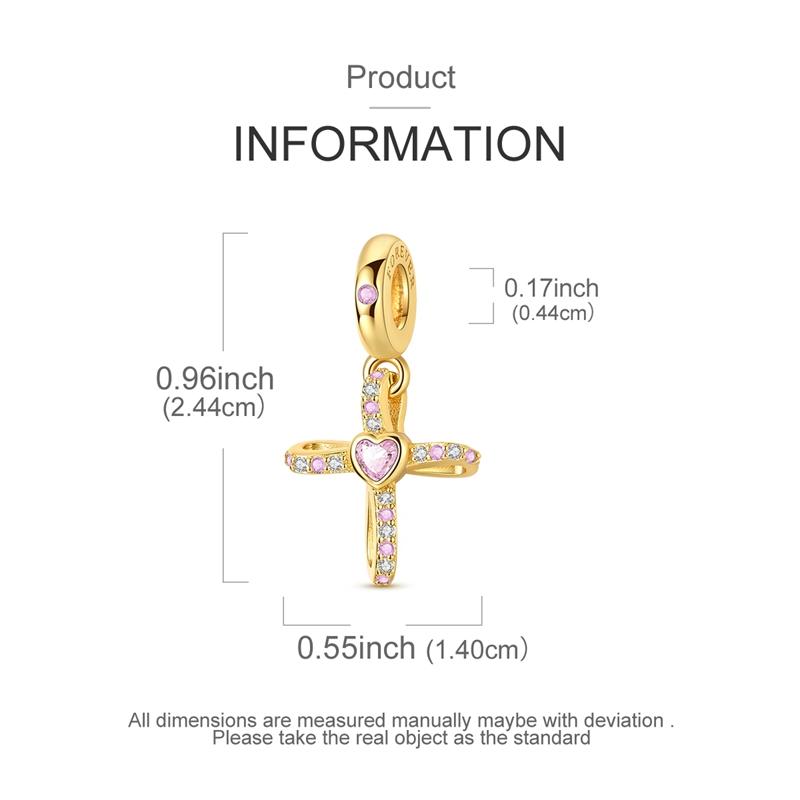 Copper Golden Cross Pink Zirconium Pendant Designed Original Beads For Jewelry Making Charms Bracelet Necklace Women Gift