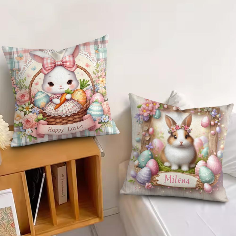 Easter Cartoon Cute Rabbit Cushion Cover Silky Short Plush Invisible Zipper Dustproof Sofa Pillow Case For Home Decor