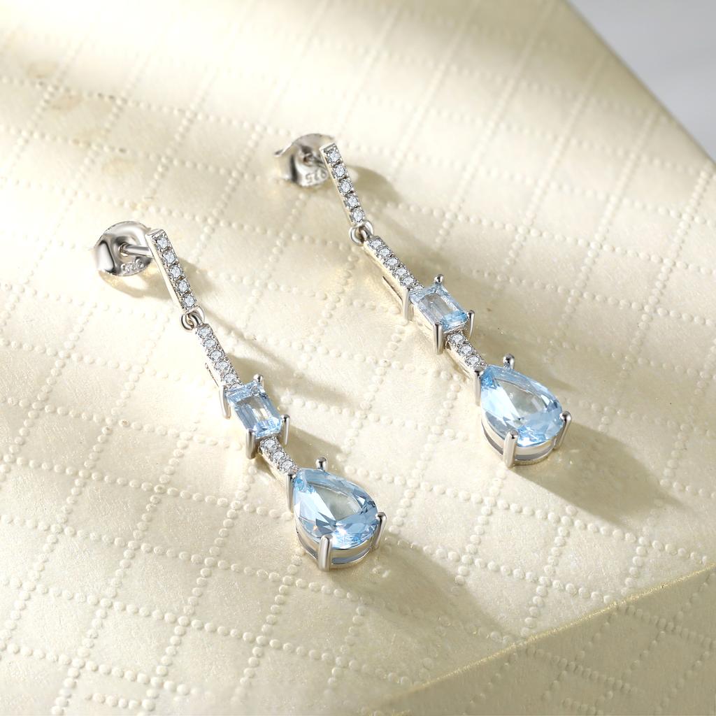 Drop Earrings For Women Blue Sapphire Earrings Gemstone Wedding Engagement Party Jewelry