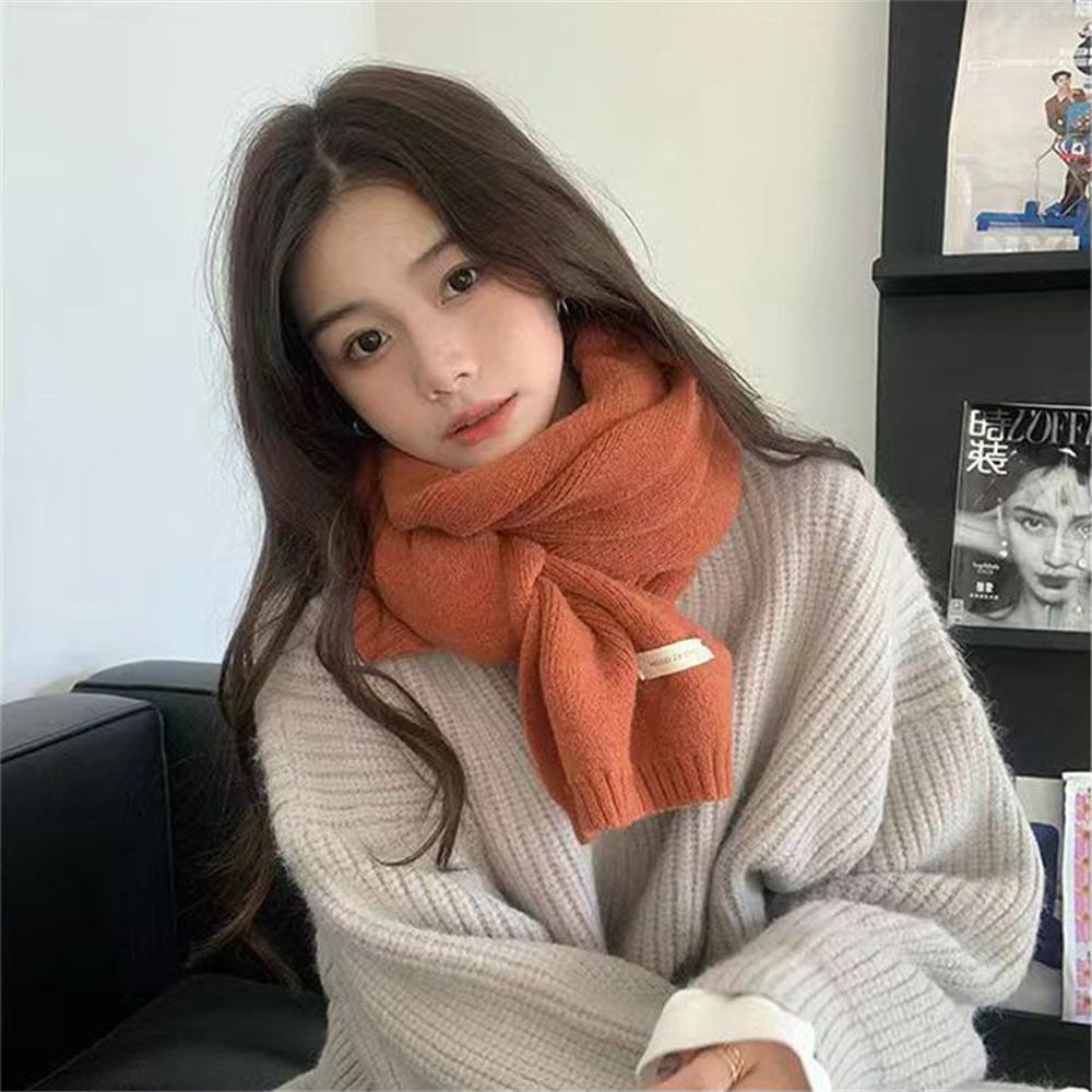 Fashion Cashmere Scarf Women Winter Knitting Shawls And Wraps Ladies Thick Neckerchief Solid Color Fleece Windproof Neck Cover
