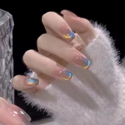 Ręcznie robione paznokcie dwukolorowe cekiny styl manicure noszone naklejki na paznokcie tiktok gorąco sprzedające się gotowe produkty