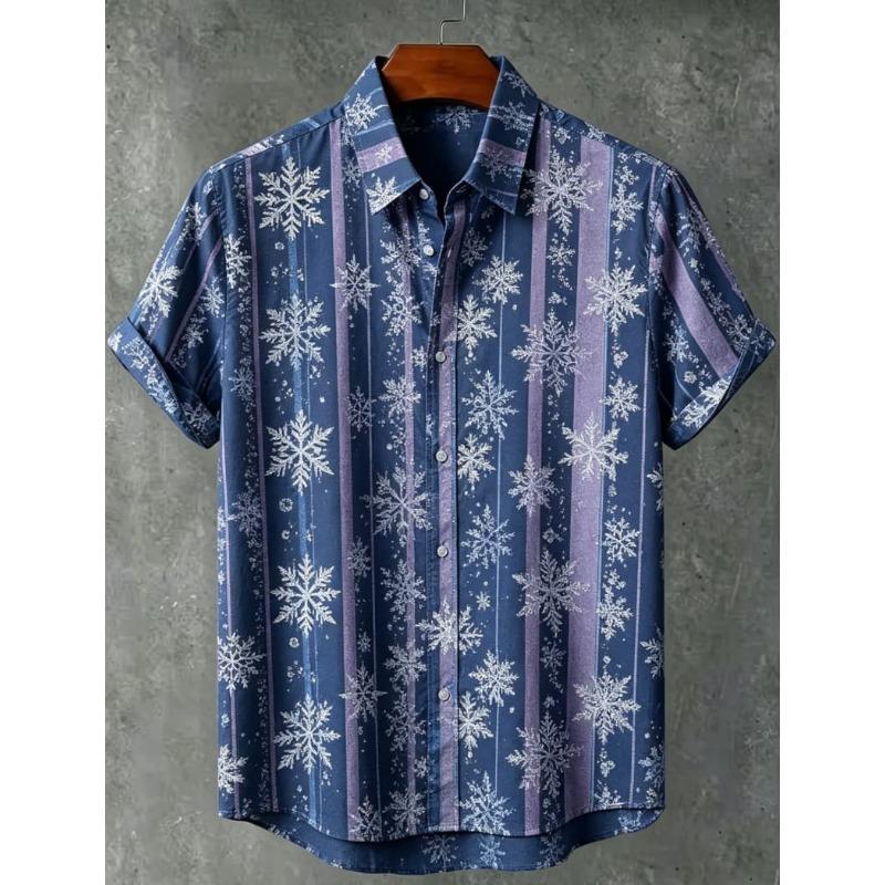 Fresh Forest Vertical Stripe Plant Flower Printed Short Sleeve Shirt for Men's Summer Thin and Loose Hawaiian Vacation Shirt