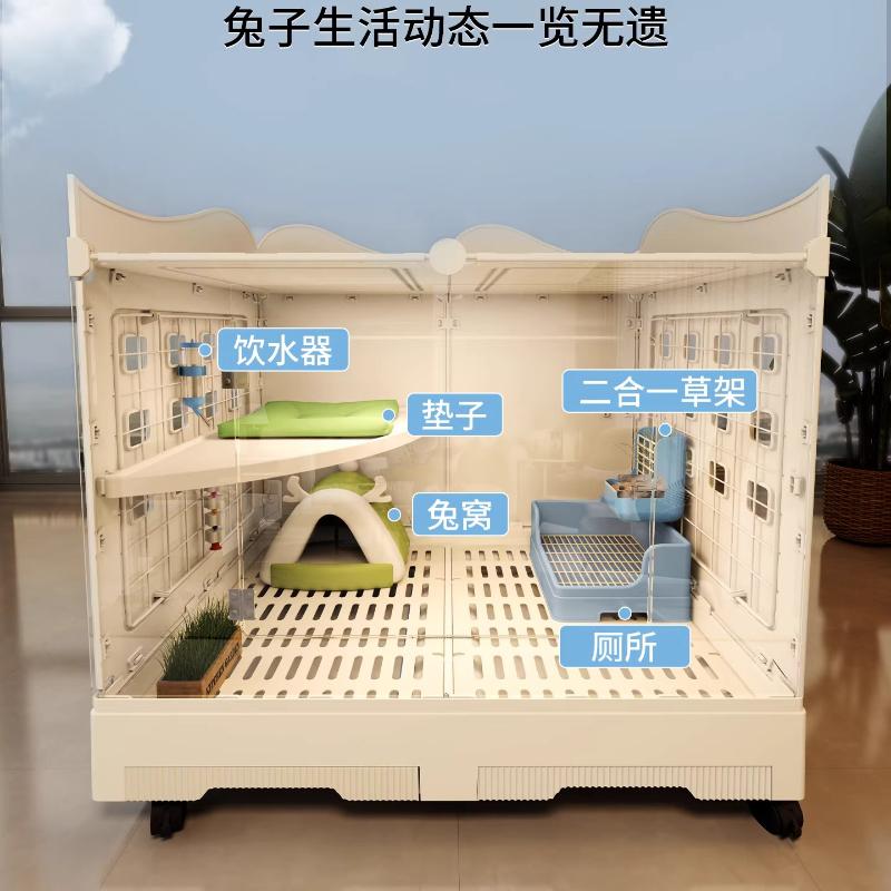 Panoramic View Rabbit Villa Large Drawer Style Cage for Dutch Guinea Pigs Easy Clean Home Habitat Spacious Rodent Enclosure