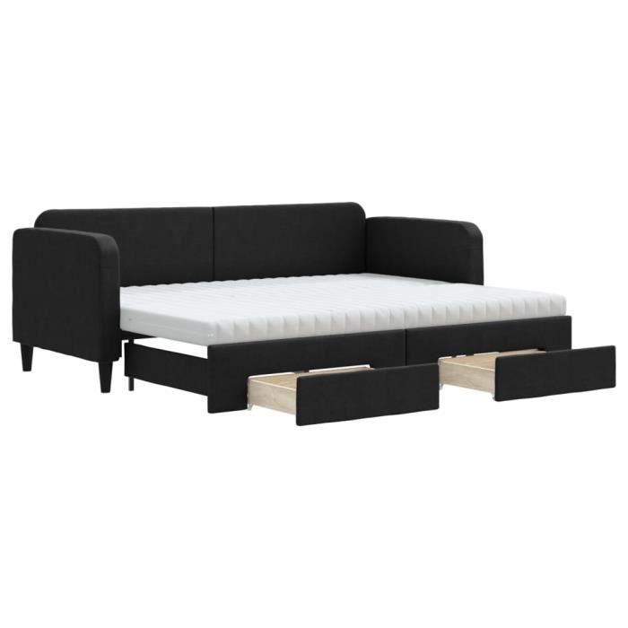 VidaXL Lit de jour avec gigogne et tiroirs noir 80x200 cm tissu 3196867