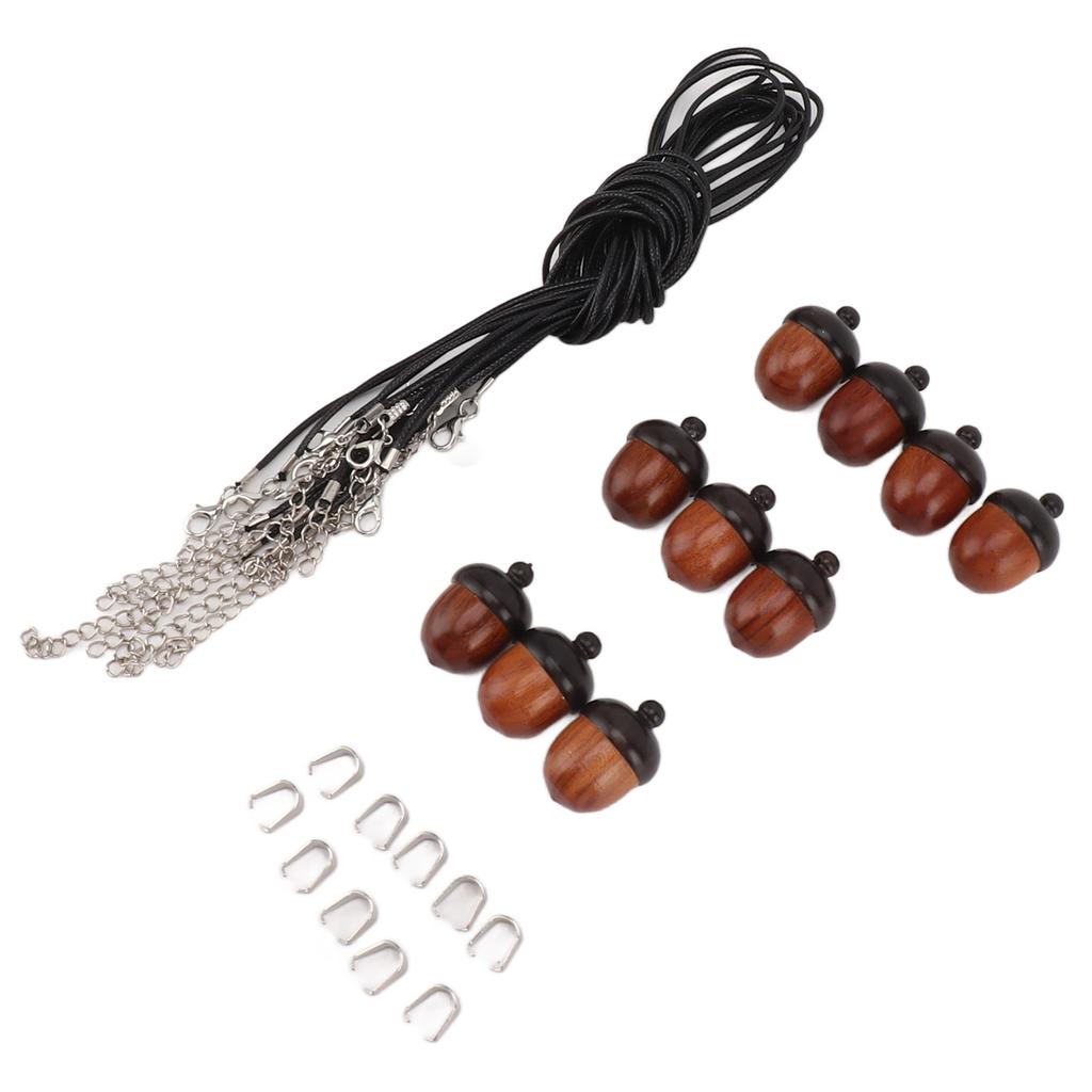 10 STÜCKE Holz Nuss Eichel Anhänger Halskette Eichel Box Verschluss Nylonkordel Sets DIY Anhänger Dekorationen für