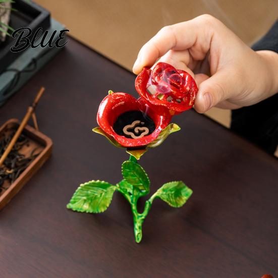 Yoga Aromatherapy Burner Vintage Rose Incense Burner Metal Flower Holder Decorative Tabletop Ornament Bedroom Living Room Office A Thoughtful Gift