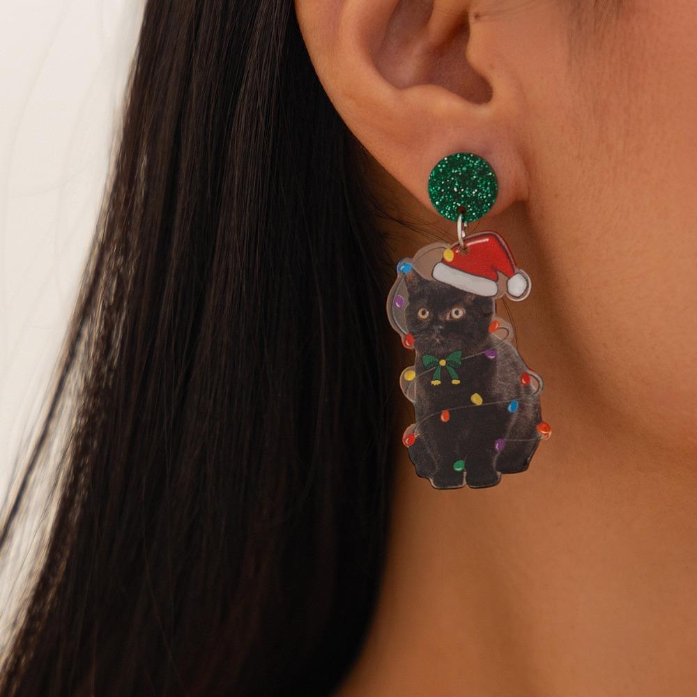 Jewelry Elk Pendant Cat Xmas Earrings Studs Fashion Quicksand Dangle Earrings  New Year