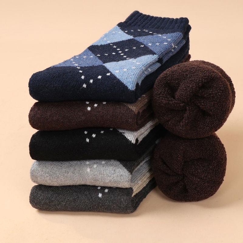 5 Paar Herren Mid-Calf Socken Vintage Warme Socken Strick Socken für Winter