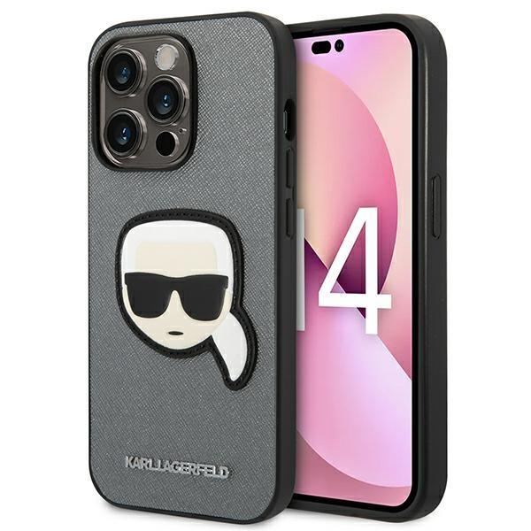 Etui do iPhone 14 Pro Karl Lagerfeld Saffiano Srebrne