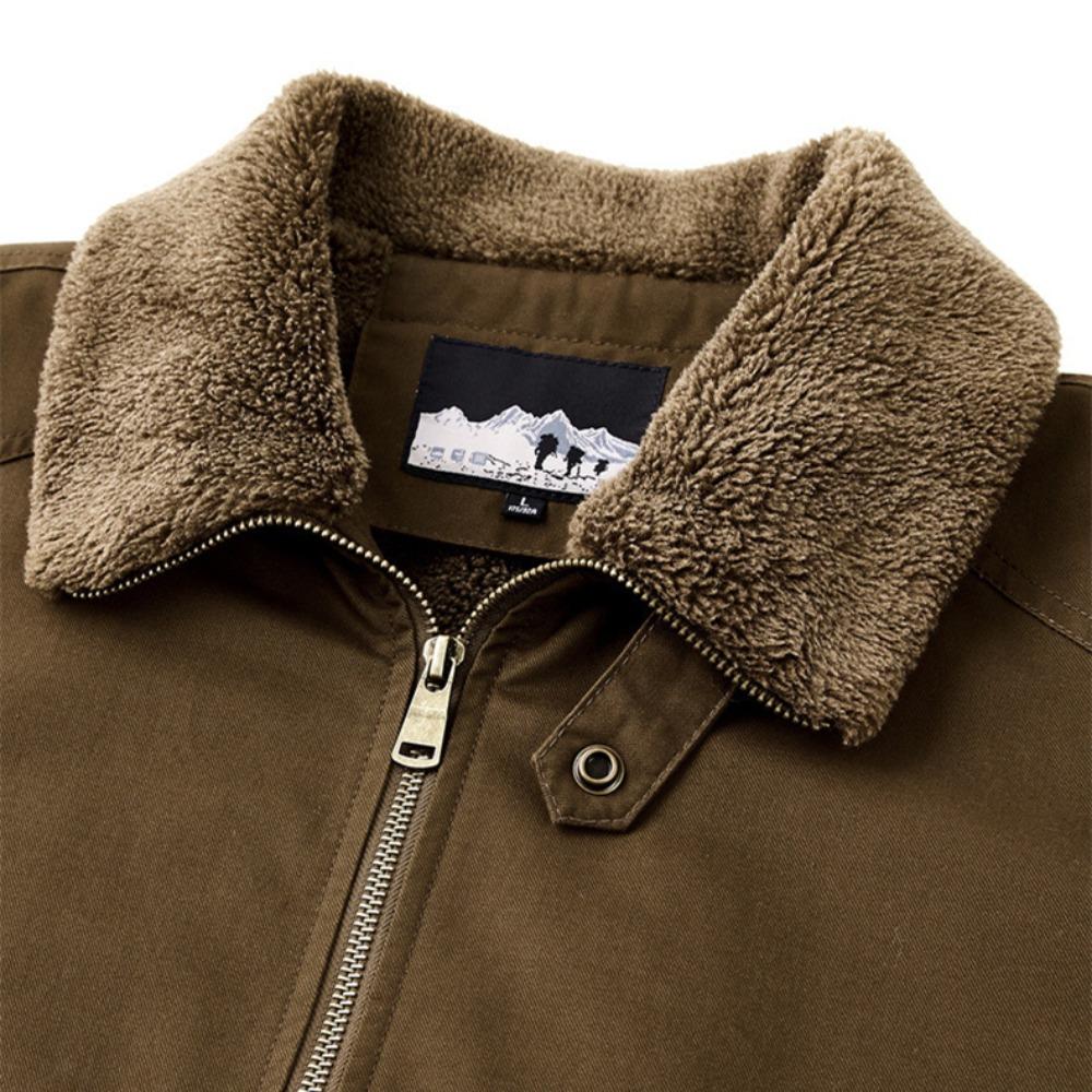 Men Cotton Jacket 2025 Retro Versatile Lamb Fleece Thickened Anti Cold Warm Collar Coat Outdoor Casual Winter Wear Cotton Jacket
