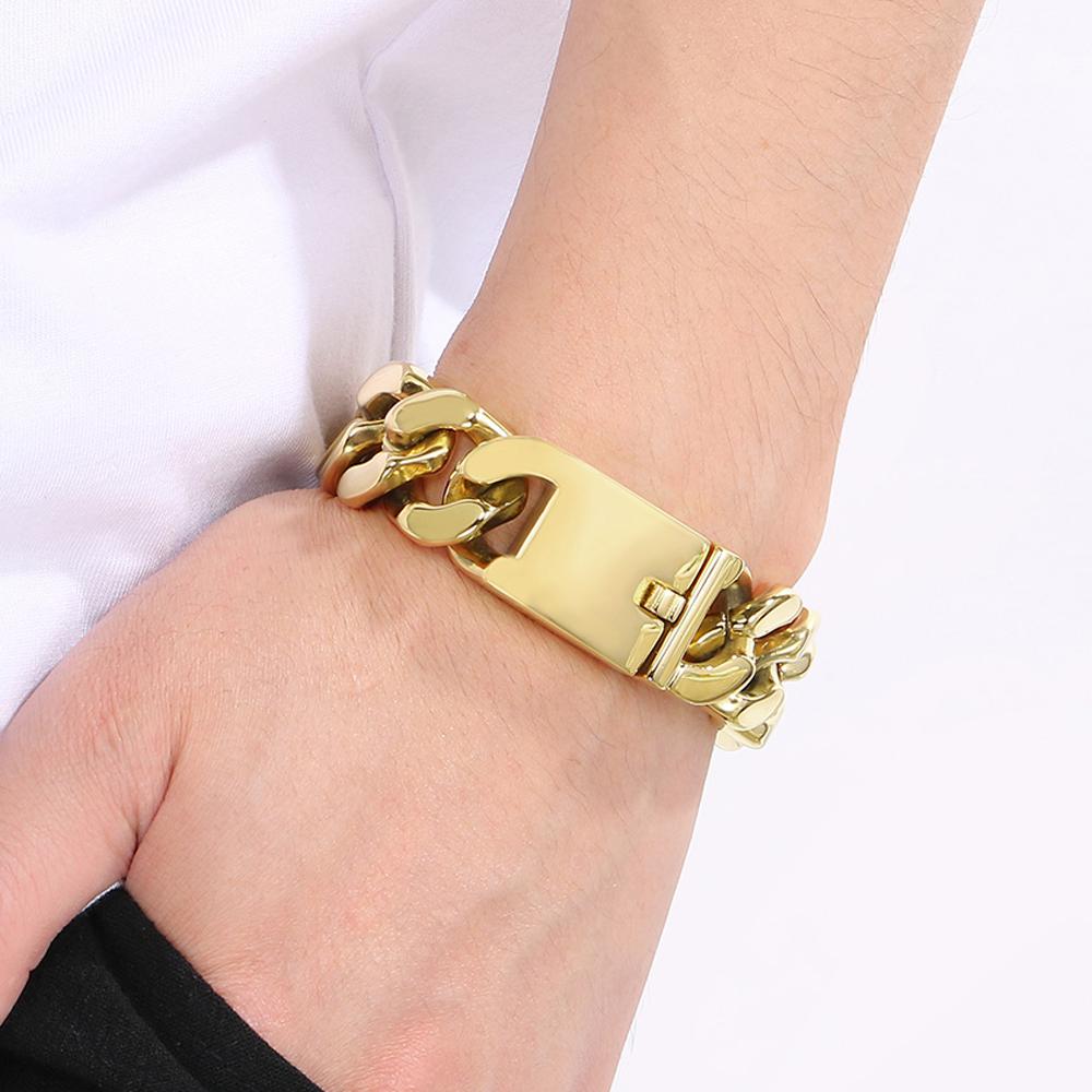 Hiphop Stainless Steel Bracelet Men's Accessories Christmas Gifts Jewelry Matte Brushed 20MM Width Curban Chain Man Bracelets