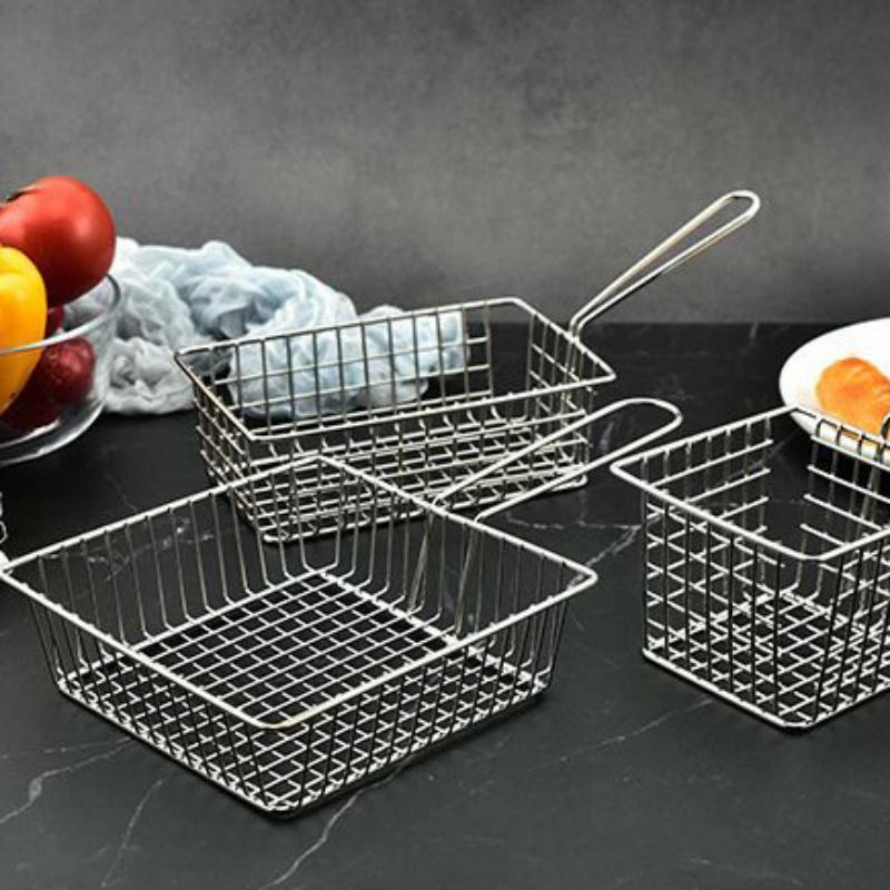 Stainless Steel French Fry Basket Snack Filter Fried Net Drain Grid Drain Western Food Basket Chicken Fry Basket Kitchen Tool