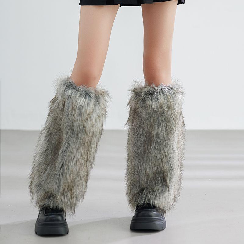 Retro Modern Brown Fur Shoe Covers Imitation Fur Boots Socks Millennial Style Hot Girl Leg Covers Autumn and Winter