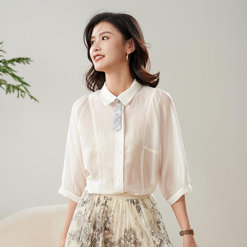 Iveni Women s Elegant Seven-Sleeve Button-Up Shirt ACOL338 S