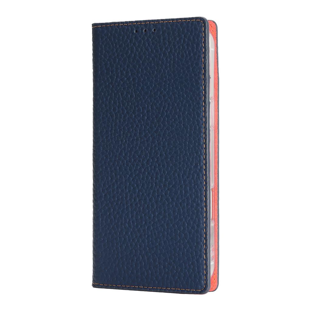 For iPhone 17 Pro Max Wallet Case Genuine Cow Leather Phone Cover Litchi Texture