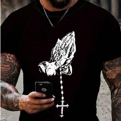 Nowy Letni Męski T-shirt Modowy Jezus Błogosław Drukowany Męski T-shirt Top