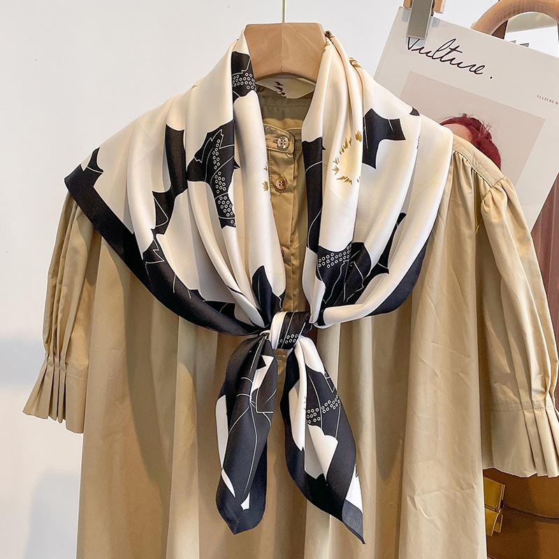 New Print Silk SatinTwill Scarf Luxury 90cm Shawl Wrap Neckerchief Female Wraps Echarpe  Bandana Hijab Head Scarve Gift