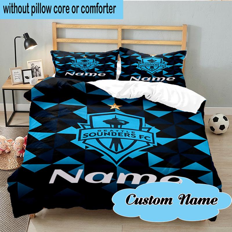 3PCS Custom Name Sounders FC Crest Bedding Set, Including 1pc Duvet Cover And 2pcs Pillowcases, Suitable for Dorms and Bedrooms Gift
