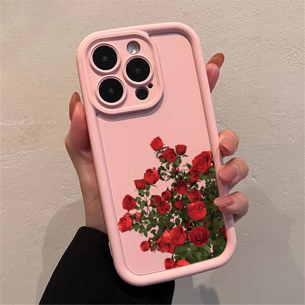 Painting Red Rose Flower Case for IPhone 16 11 12 13 14 15 Pro Max XS XR X 8 7 Plus SE 2 14Pro 15Pro Matte Soft Silicone Cover