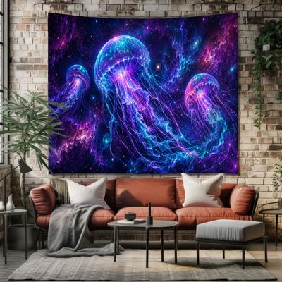 Celestial Jellyfish Tapestry Cosmic Space Wall Hanging Galaxy Nebula Decor Psychedelic Ocean Fantasy Room Art