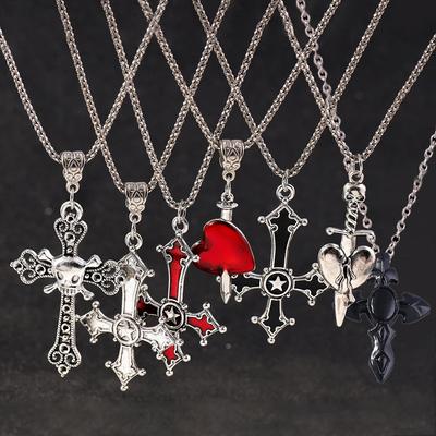 Gothic Skull Jesus Cross Necklace for Women Men Punk Religious Crucifix Heart Amulet Necklaces Jewelry Gifts