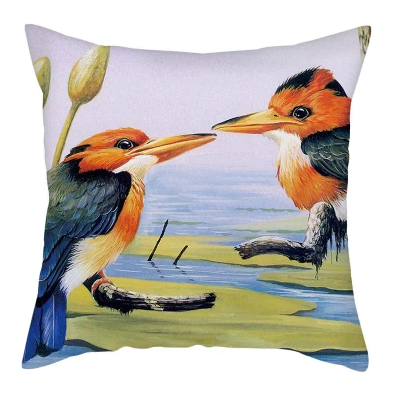 Flower And Birds Polyester Pillow Cover Bird Animal Printed Cushion Cover Throw Pillowcase For Home Sofa Decor 45X45Cm