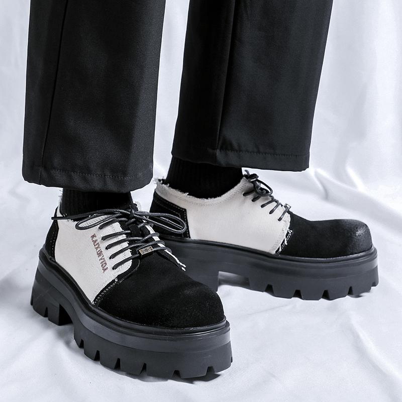 Autumn British Style Thick Soled Oxford Shoes Men's Lace Up Business Formal Round Toe Leather Shoes Derby Platform Casual Shoes