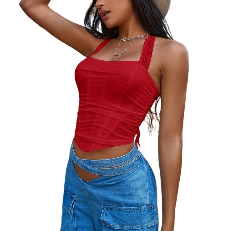 Women Solid Color Mesh Lace Up Boned Corset Top Sexy Slimming Shapewear Bustier