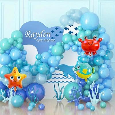 Blue Ocean Series Starfish Puffer Fish Crab Balloon Arch Birthday Party Store Event Decoration