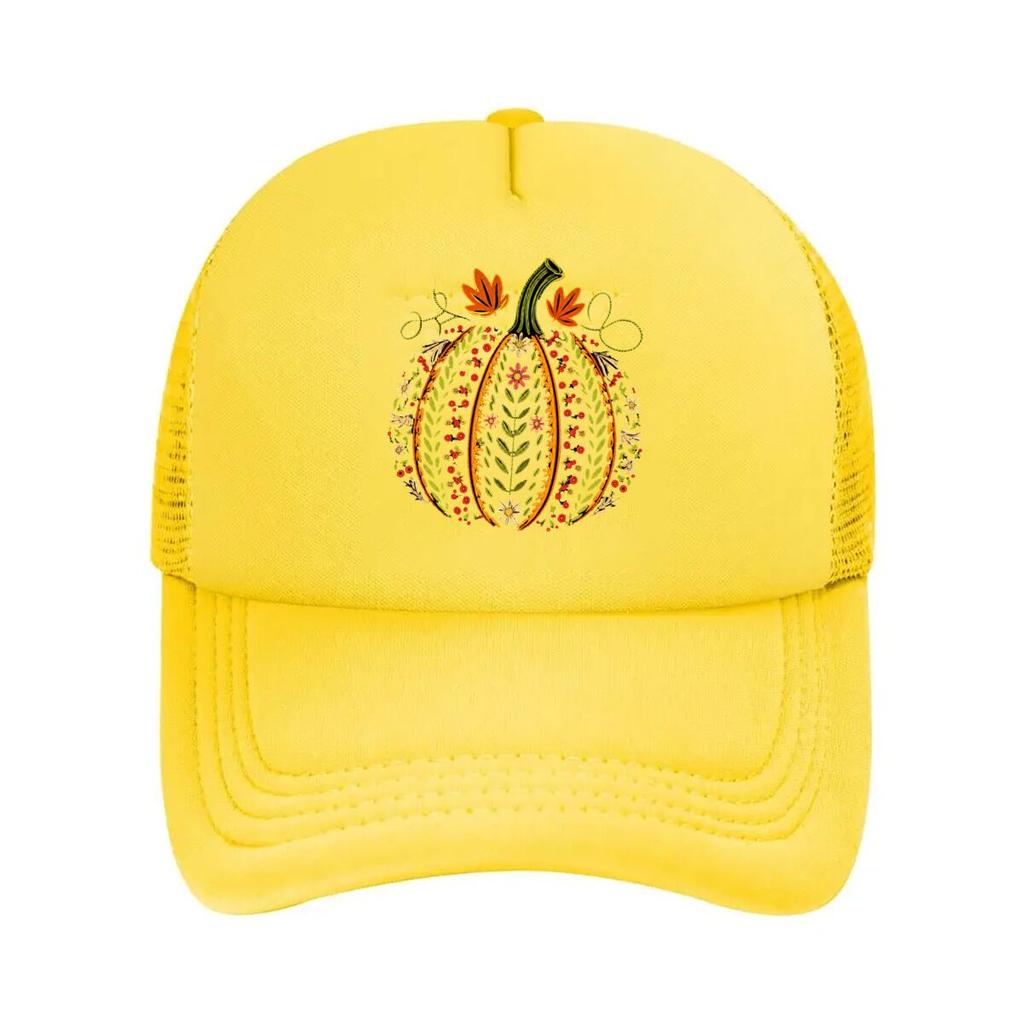 Floral Pumpkin Fall Decor Mesh Baseball Cap Hip Hop