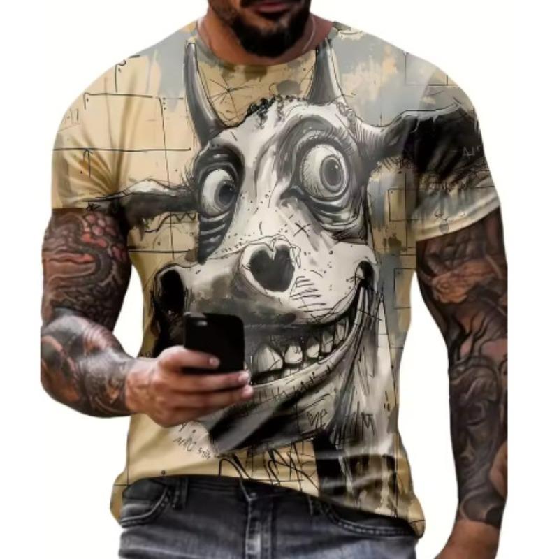 Summer Fashion Comfortable Loose Large T-shirt Fun Animal 3D Printed Casual Breathable Versatile Round Neck Short Sleeved Men's T-shirt