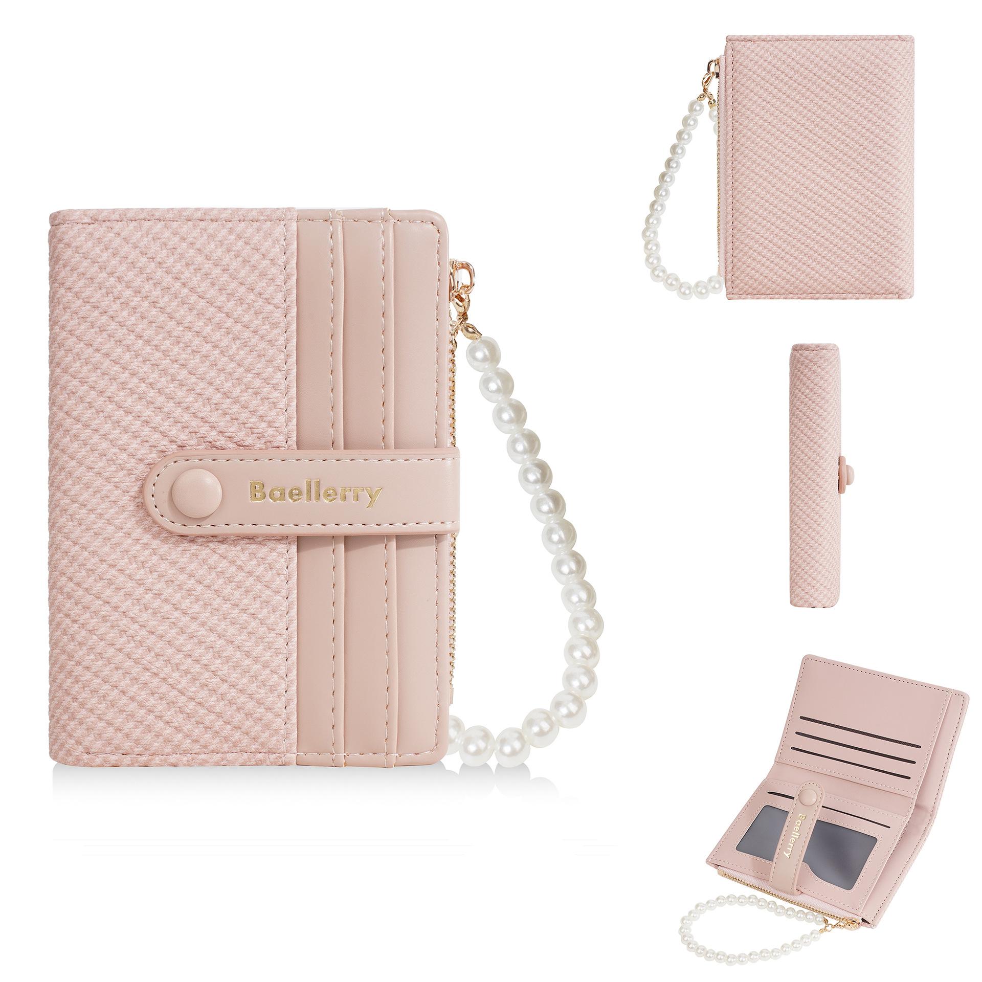 Women s Short Wallet ins Wind Multi-Card Position Pearl Bracelet Wallet Premium Student Zipper Change Bag one size розовый