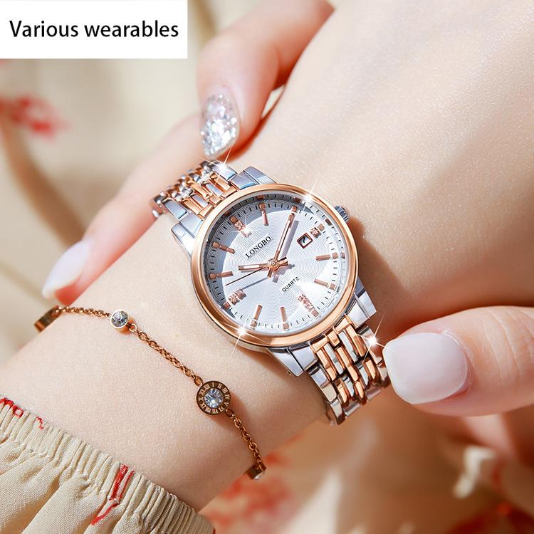 Lovers Watch Calendar Waterproof Steel Strap Watch for Men Women