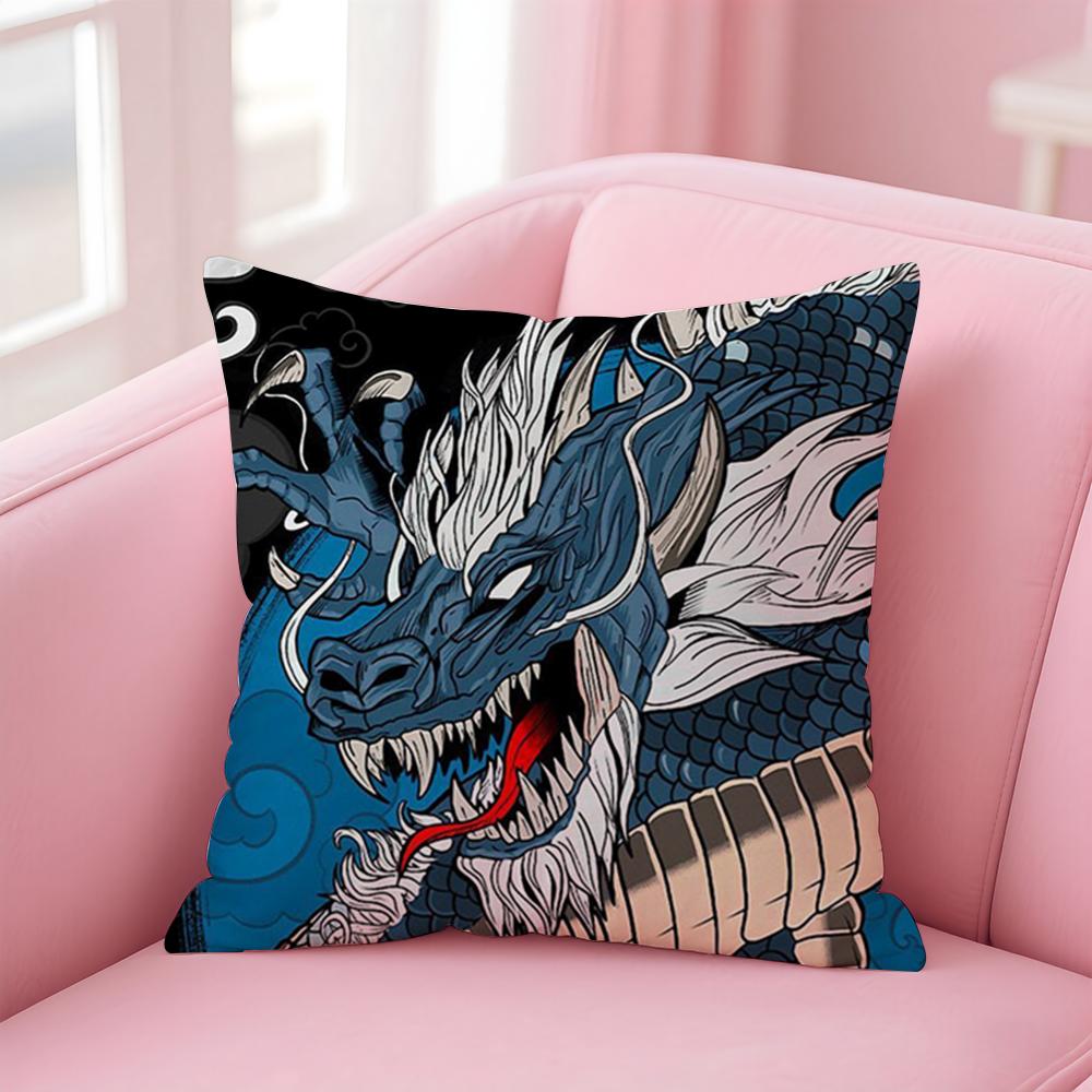 Mythology Traditional Japanese Dragon Cushion Cover Pillowcase Short Plush Invisible Zipper Room Sofa Cushion Cover