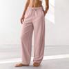 Women's Barrel Leg Sweatpant Drawstring Elastic Waisted Wide Leg Pants Casual Cotton Palazzo Trousers With Pockets