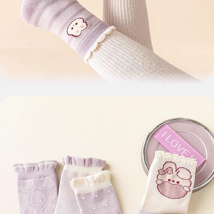 Princess Girls' Mid-Calf Cotton Socks – Cute Cartoon Design for Spring, Autumn, and Winter