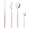 Drmfiy Pink Silver Stainless Steel Dinnerware Set Fork Knife Soup Ice Spoon Cutlery Set Western Flatware Kitchen Silverware Set