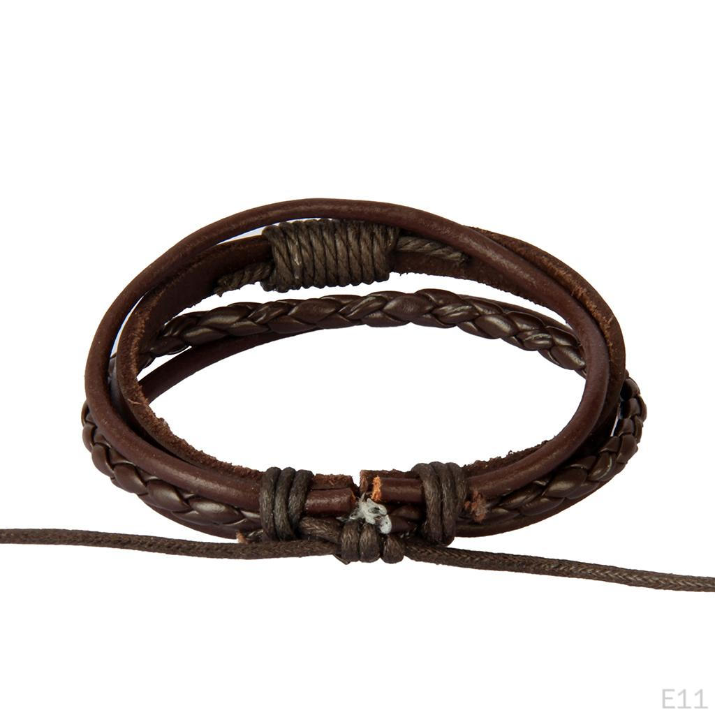 Women Multi Strand String Pull Tie Bracelet Braided PU Leather