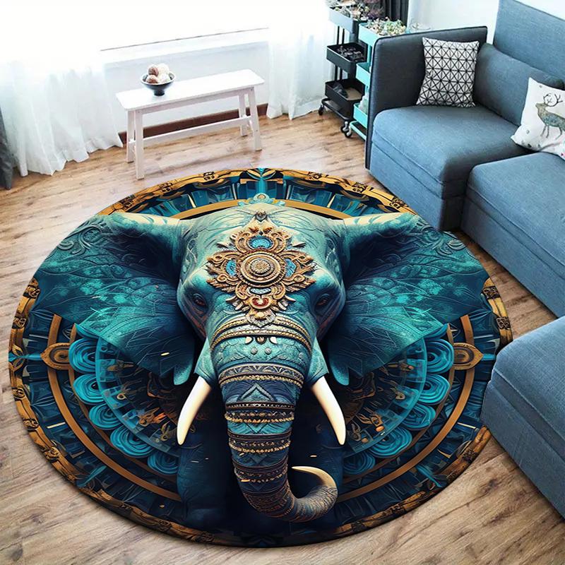 

Ретро Красочный Круглый Ковер со Слоном, Ковер для Гостиной Спальни Дивана Игровой Комнаты, Нескользящий Коврик для Пола 80cmx80cm