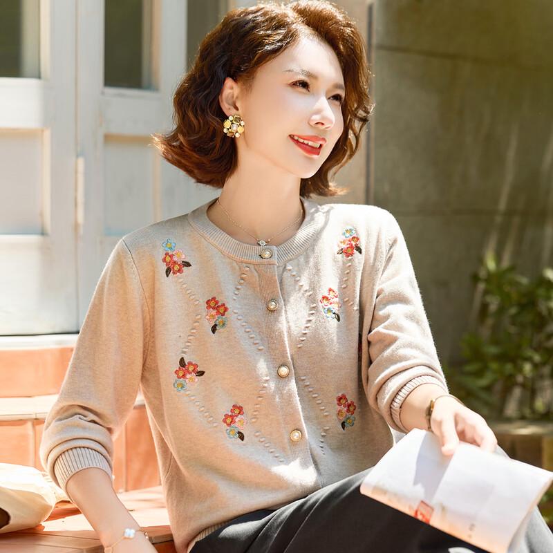 Women's Embroidered Crew Neck Knit Cardigan