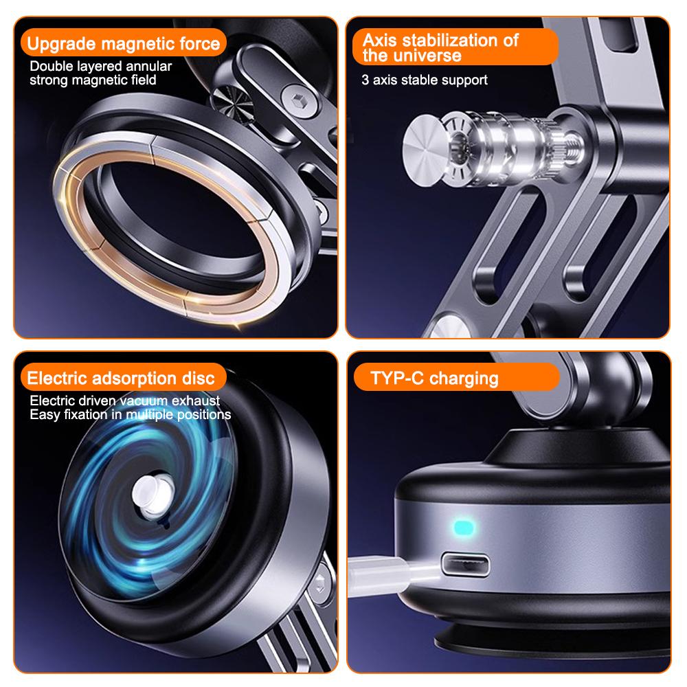 Strong Magnetic Foldable Car Phone Holder 360° Rotation Electric Vacuum Adsorption iPhone Samsung Universal Dashboard Bracket
