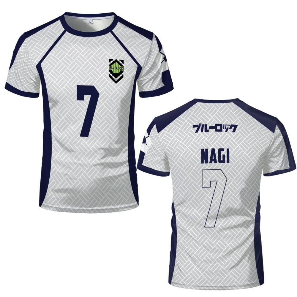 Blue Lock Nagi #7 Anime Soccer Jersey, Short Sleeve Cosplay Costume Sports T‑Shirt Breathable Football Uniform for Anime Fans