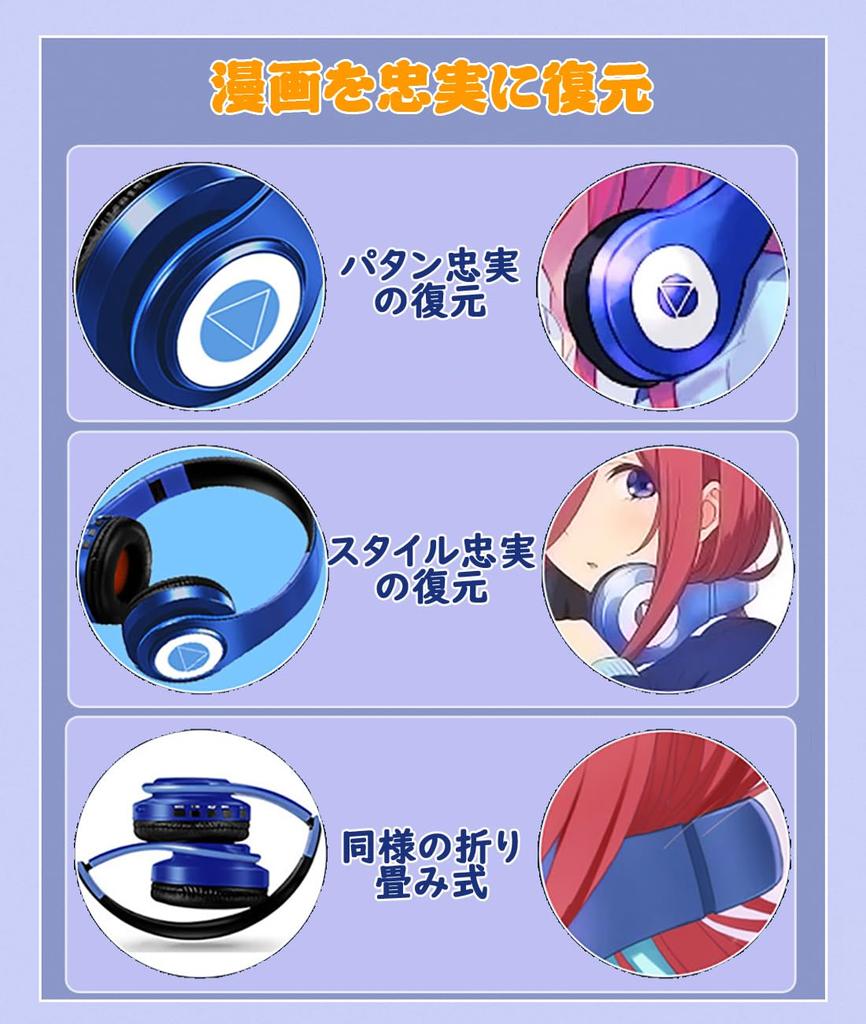 Nakano Miku Cosplay Headphones, Foldable with Built-in Microphone, Dual-Use Wired and Wireless Bluetooth 5.0, Music, Calls, Phone Calls, and Working