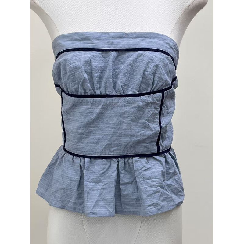 

Sweet Full Score Recommend Plaid and Beautiful Ceiling Niche Style Exquisite Tops Texture Online Haze blue pure cotton L